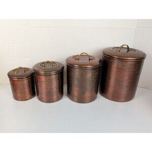 VTG Odi Hammered Copper Canister Set Of 4 Nesting Canister Made In India